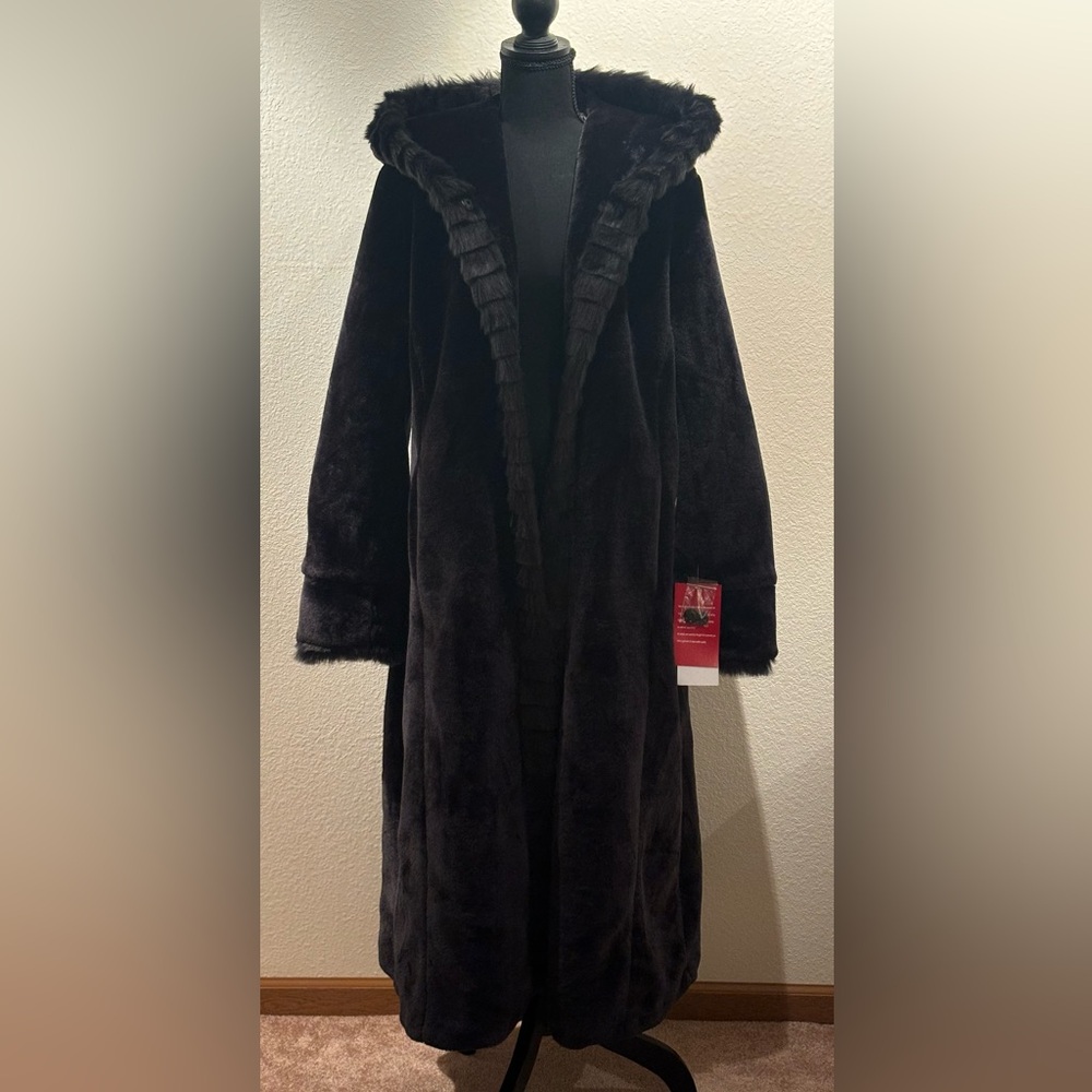 Excelled Collection Black Faux Hooded Coat
